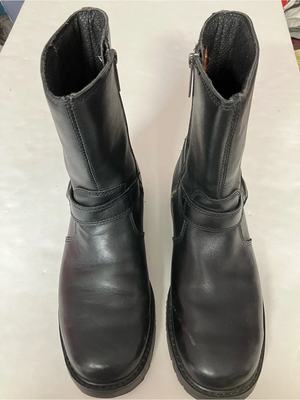 Harley Davidson Side Str. Black Leather Size Zip Moto Boots, Men’s 8 1/2, #91080